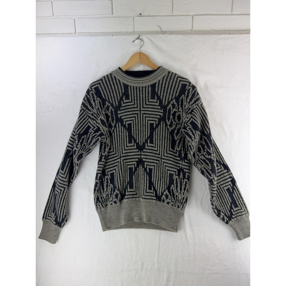 Cambridge Classics Sweater Mens Small Gray Black Geometric Knit Pullover